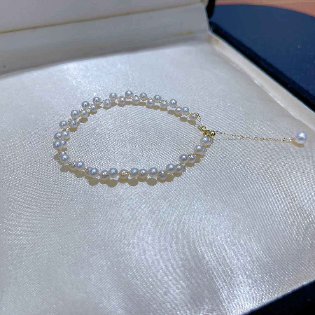 18k金淡水珍珠编织手链23036625032