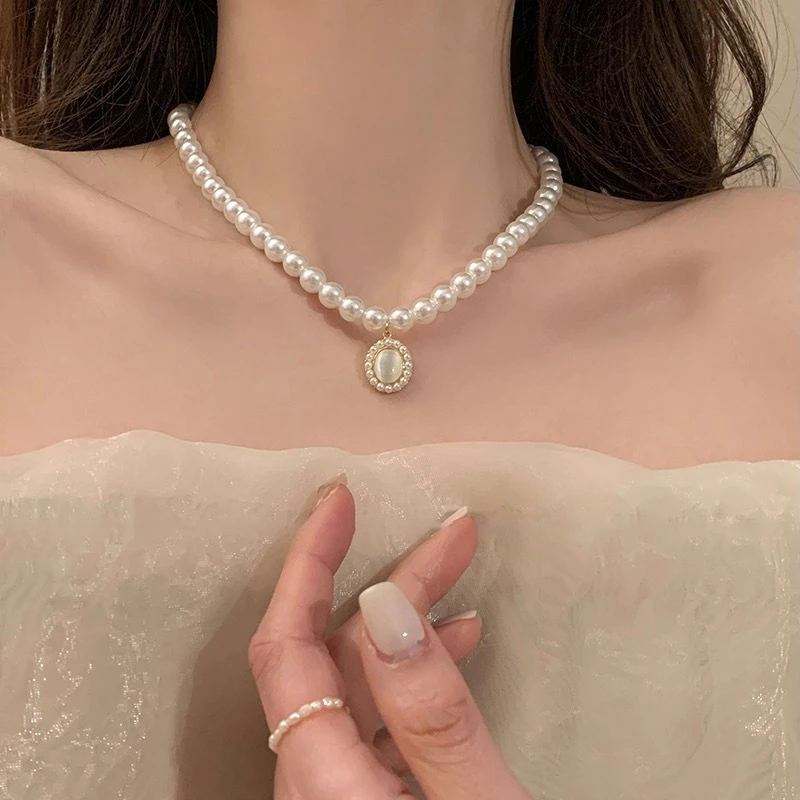 非金属项链 法式复古仿珍珠项链女轻奢小众高级感锁骨链颈链配饰
