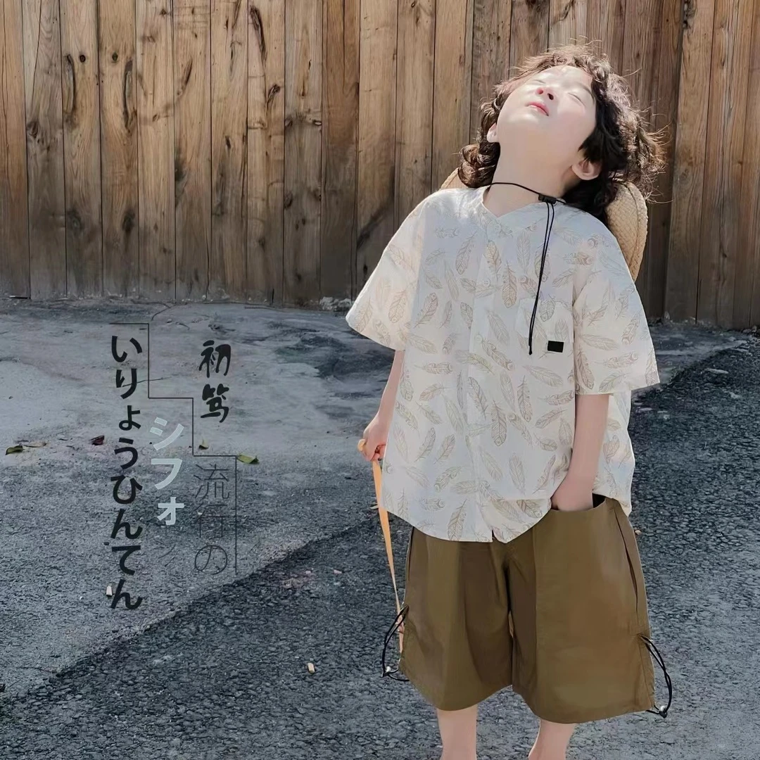 韩版羽毛立领短袖衬衫（cx-005)