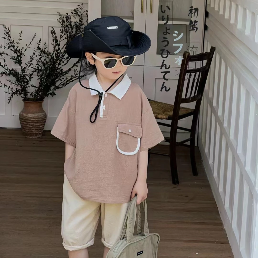 无品牌日韩系撞色领短袖衬衣（cx-034)