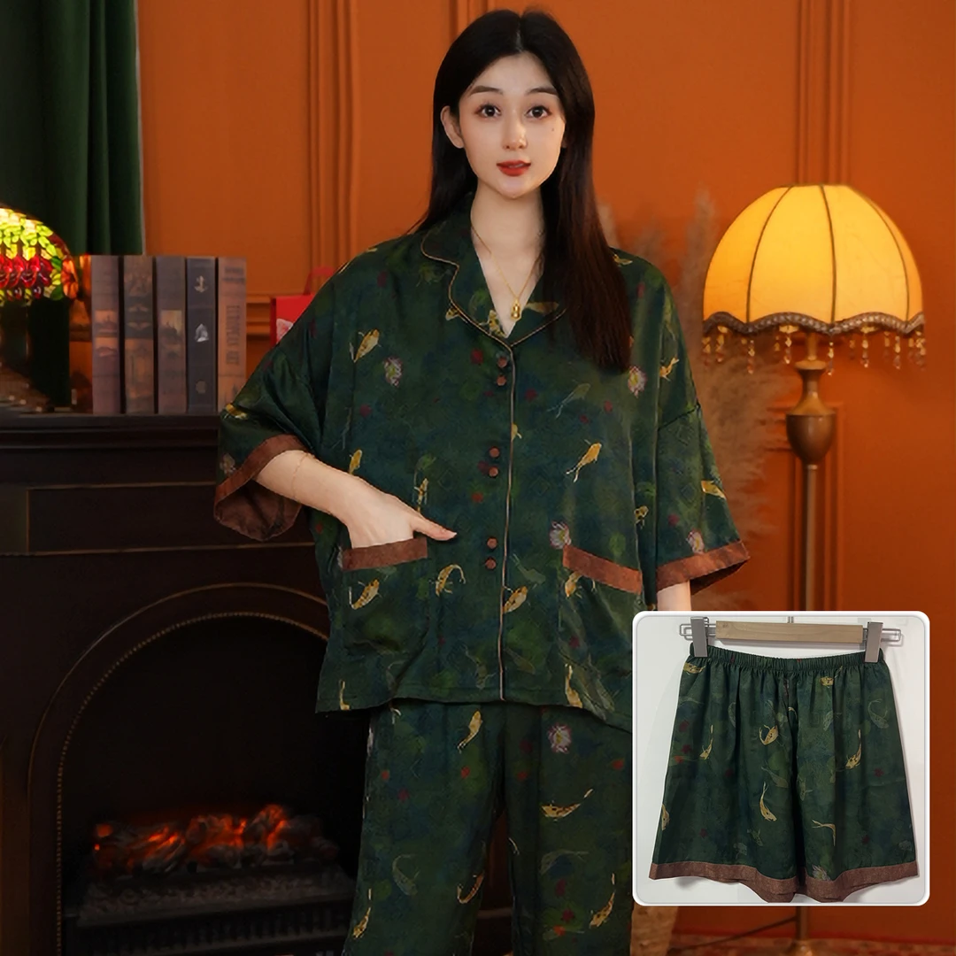 七七【莲莲有鱼三件套】新款轻奢家居服套装舒适大码SMS