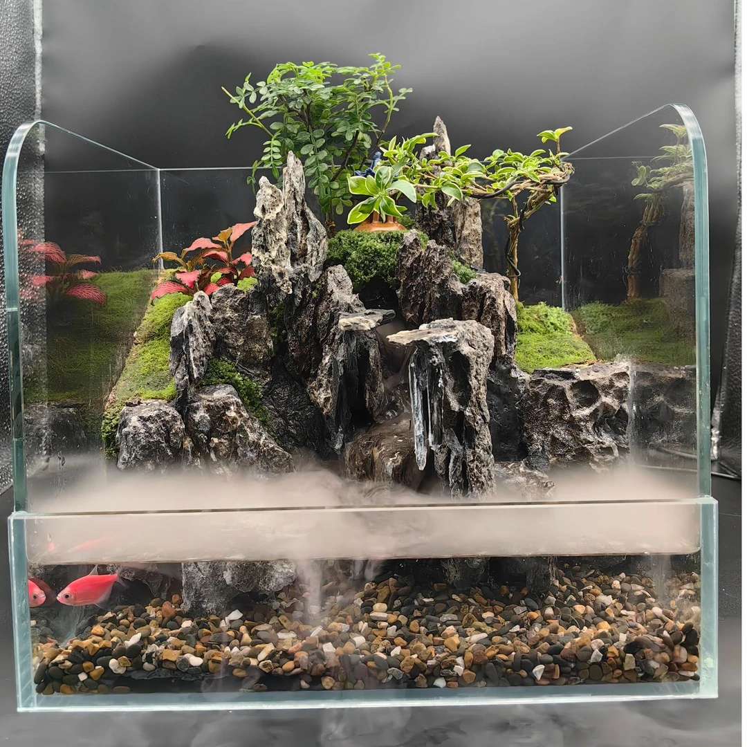 30-水陆缸流水景观生态绿植造景办公室前台客厅高档室内装饰
