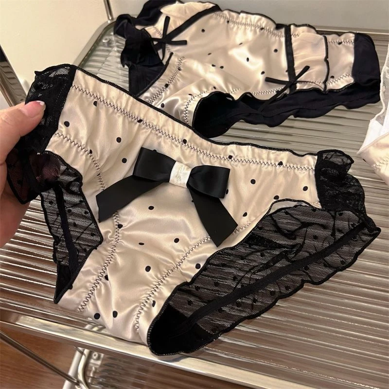 小香风日系轻奢蕾丝女内裤性感波点蝴蝶结棉裆少女三角裤