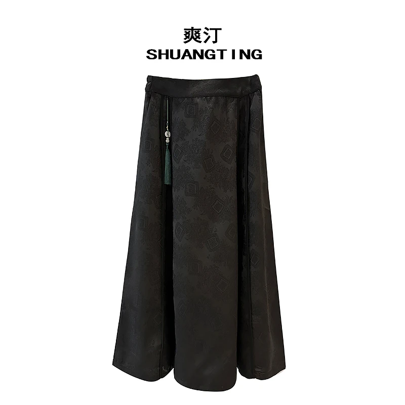 高订系列织花款百搭复古褶皱松紧腰显瘦A字裙中长款高腰马面裙秋