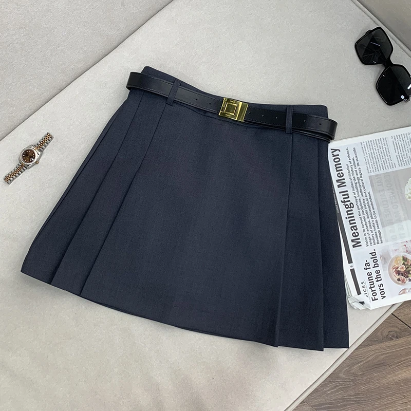 【南油溪溪】侧面小百褶显瘦半身裙‘’高级感灰色防走光短裙800028