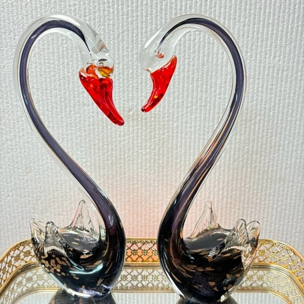 非遗手工琉璃天鹅梦幻贵族紫“紫气东来”“琴瑟和鸣”送礼，家居摆件