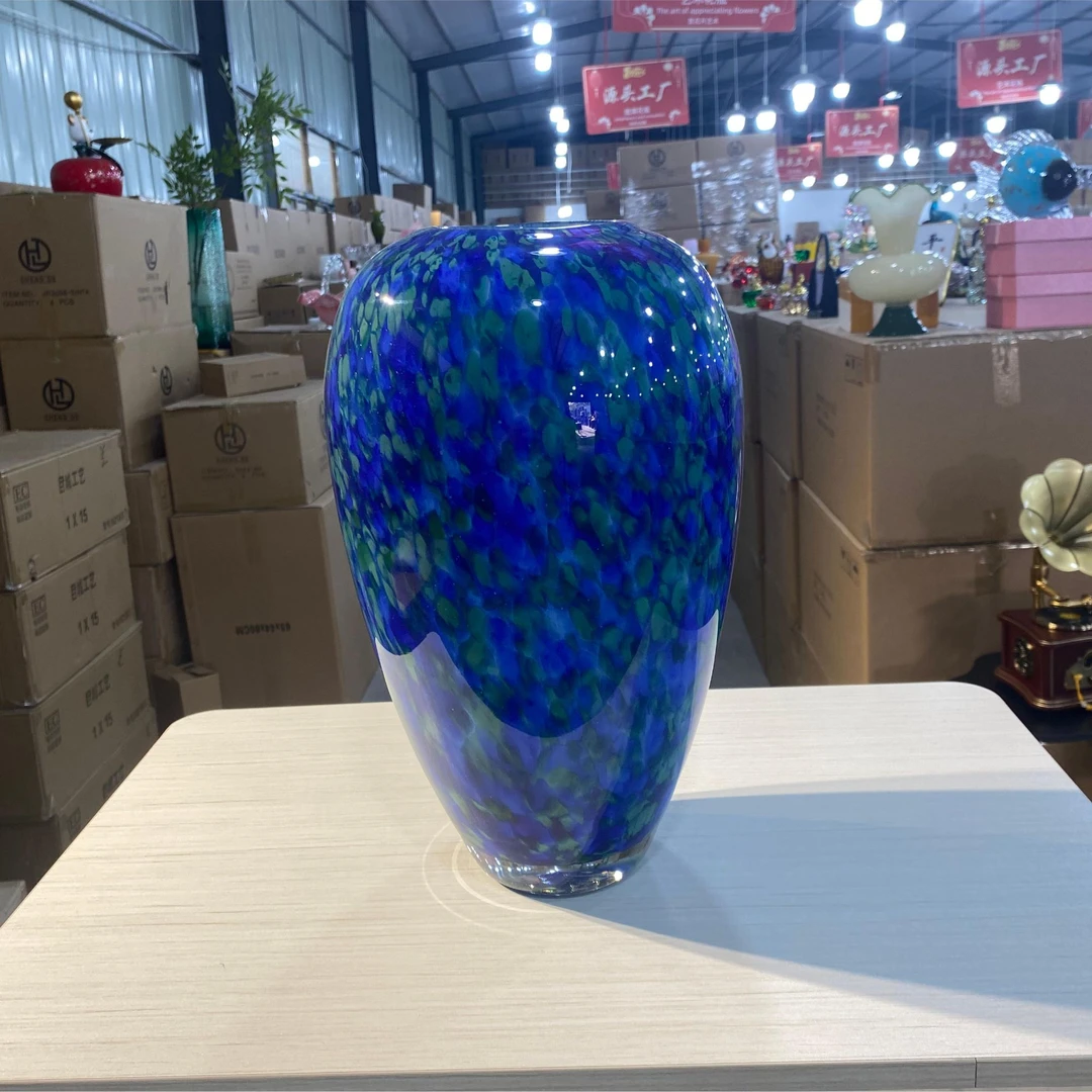 现代北欧风孔雀蓝玻璃花瓶摆件客厅插花客厅玄关样板间琉璃花器