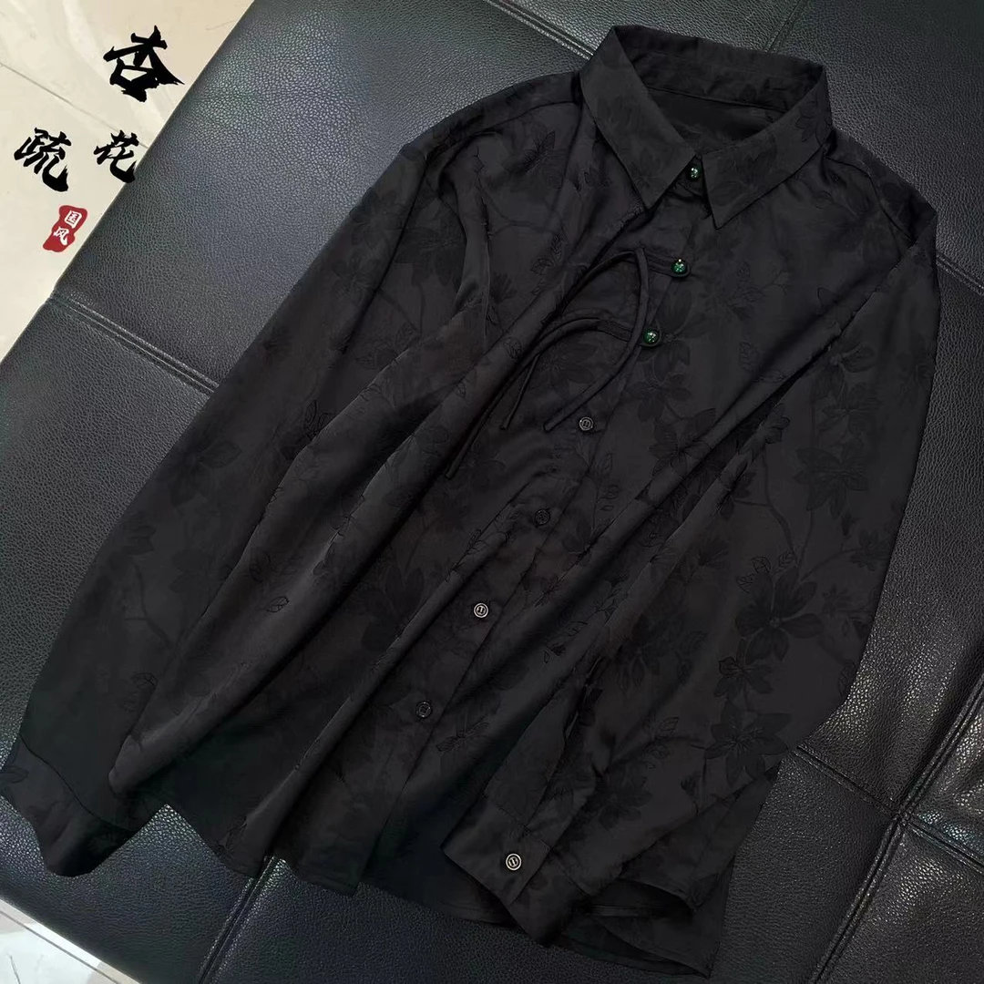 CS734春装新款高品质翻领长袖宽松休闲国风新中式衬衫女士