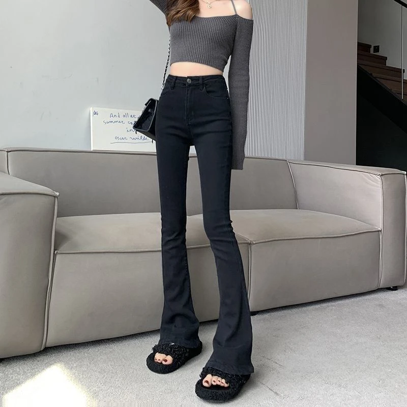 黑色微喇叭牛仔裤女款2025年秋季新款高腰九分时尚弹力辣妹微喇裤