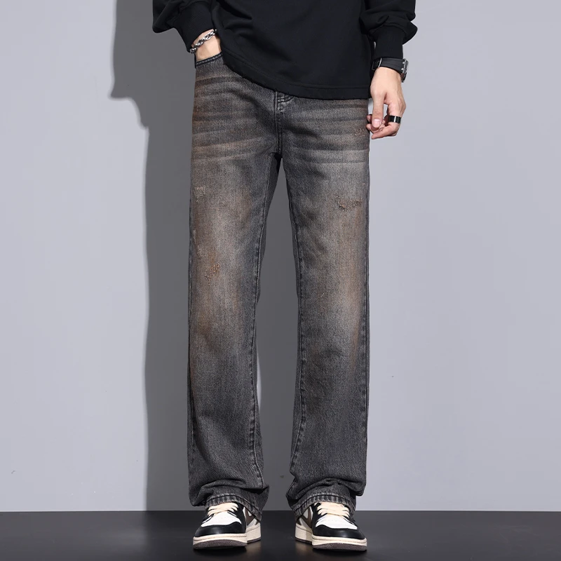 Kuvine潮牌牛仔裤男生宽松直筒潮流帅气简约穿搭秋冬新款休闲长裤