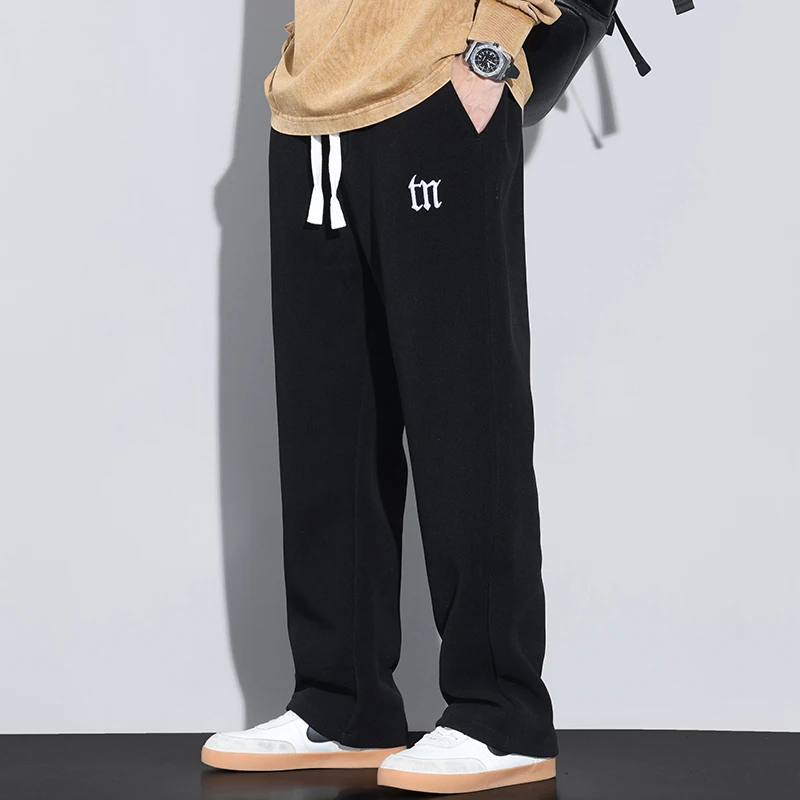 2024冬季新款休闲裤男宽松阔腿雪尼尔加绒加厚男生长裤子简约百搭