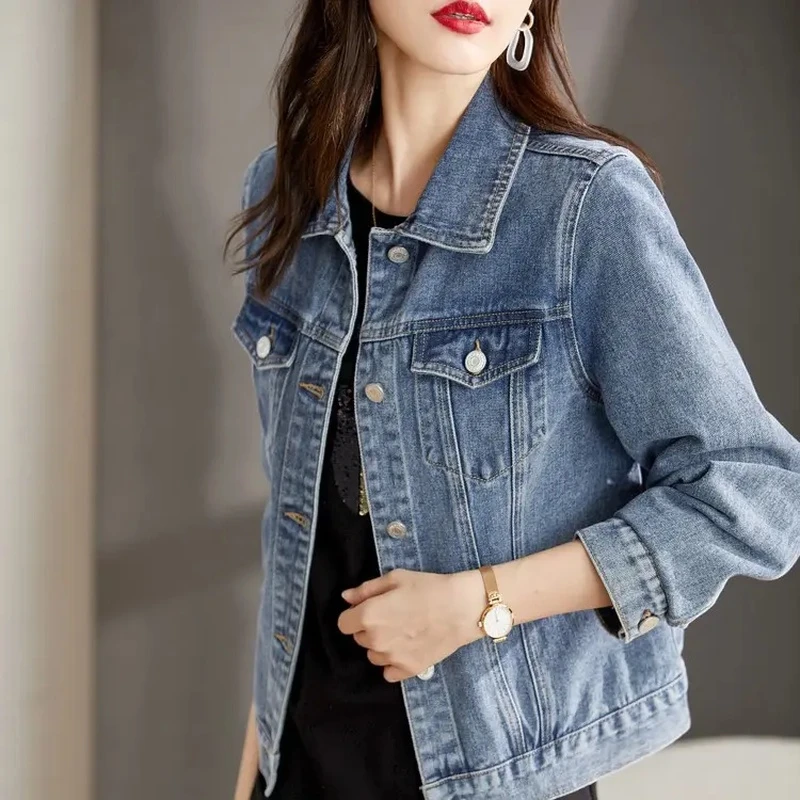 2025“杨树林”牛仔外套上衣女外套秋季外套女装小个子水墨丹青牛仔