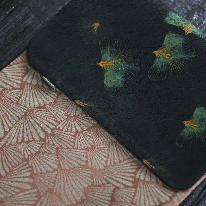 【见珊】  <银杏>墨绿色真丝香云纱茶席50*24（慢蓝S0489）