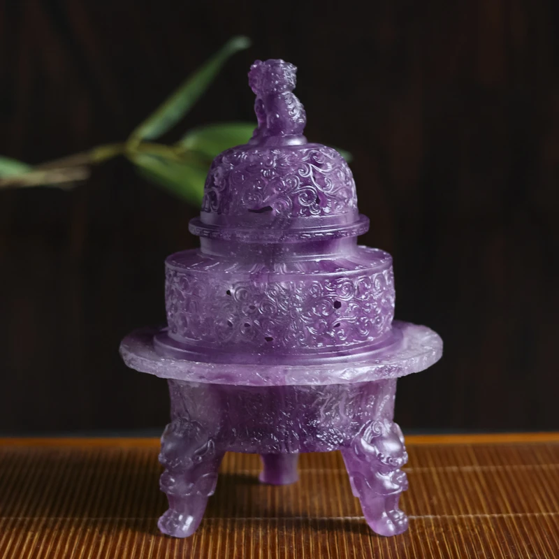 【见珊】撼山炉-粉彩紫（狻猊款）（琉璃S0463）