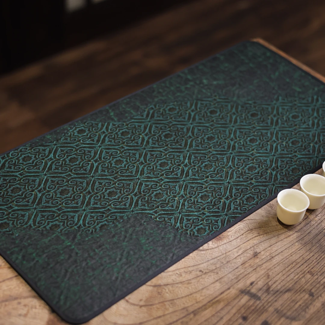 【见珊】 <四合如意纹>绿色包边刺绣款茶席58*28（慢蓝S0708）