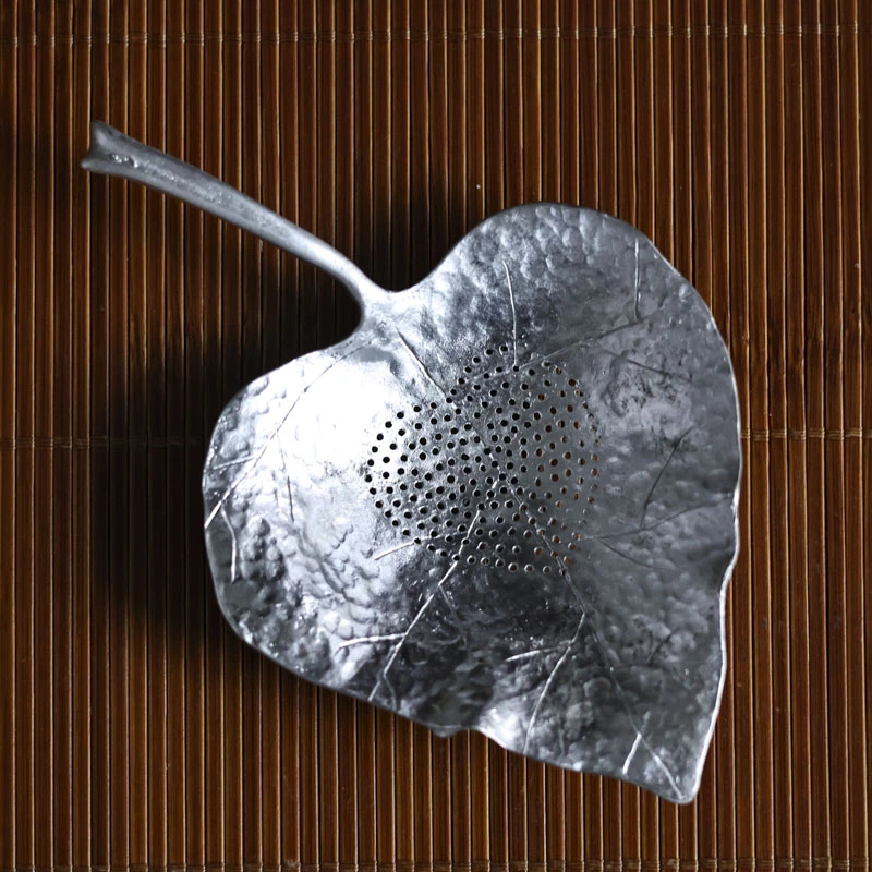 【见珊】心形叶子锡茶漏(尺寸13.9*9) （Q4928）