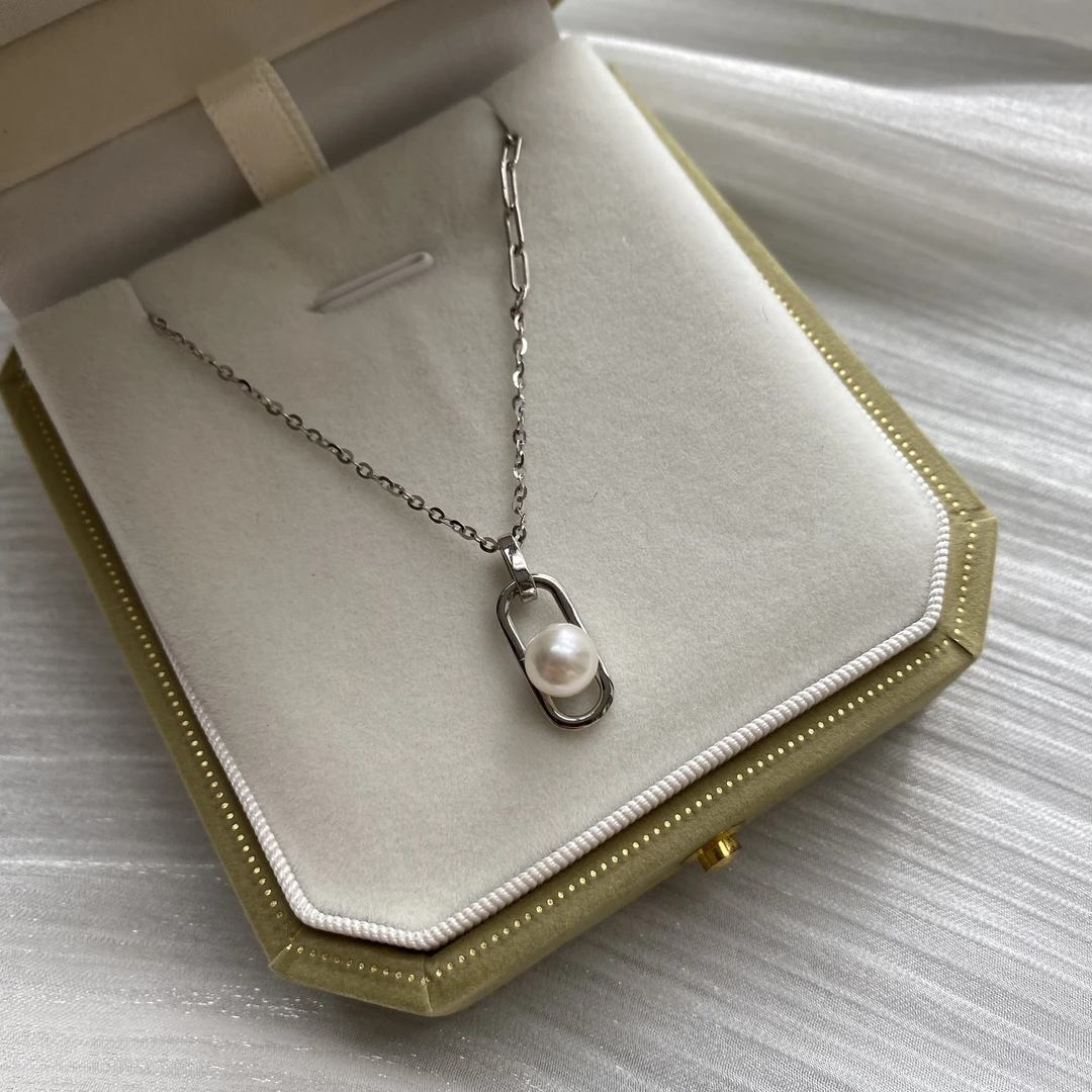 回形针套链海水Akoya珍珠6-7mm时尚百搭气质单颗珍珠项链精致女