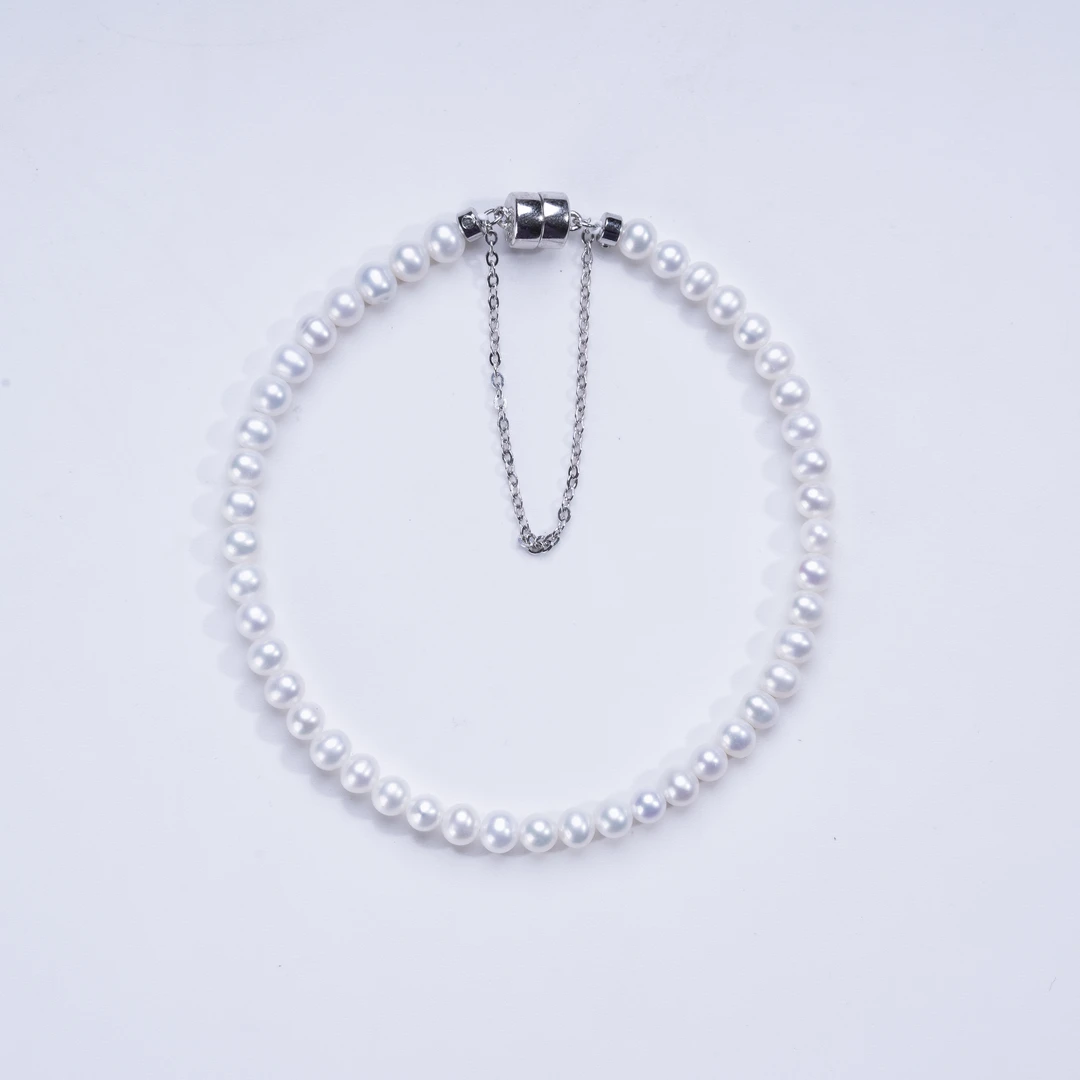 爱迪生珍珠S925银磁吸扣3-4mm小米珠手链【柒柒专属】时尚百搭