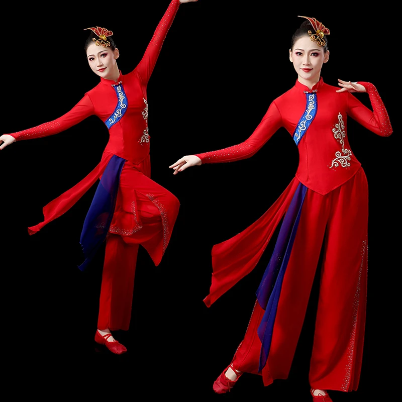 秧歌服演出服女新款中国风红色喜庆打鼓服古典扇子腰鼓广场舞套装