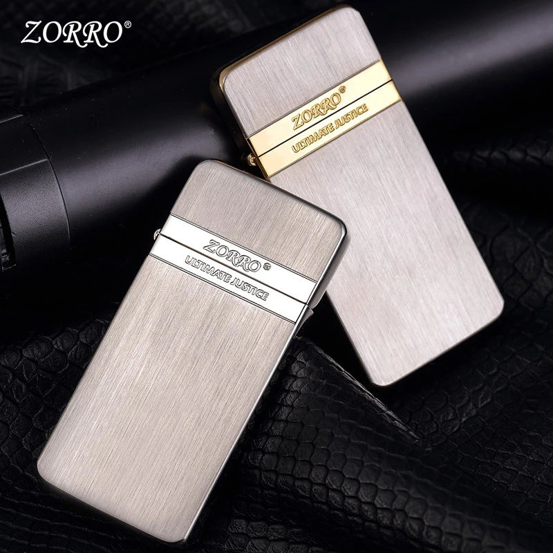ZORRO佐罗 纯铜超薄拉丝金标ZC5个性薄款砂轮煤油打火机男士礼品
