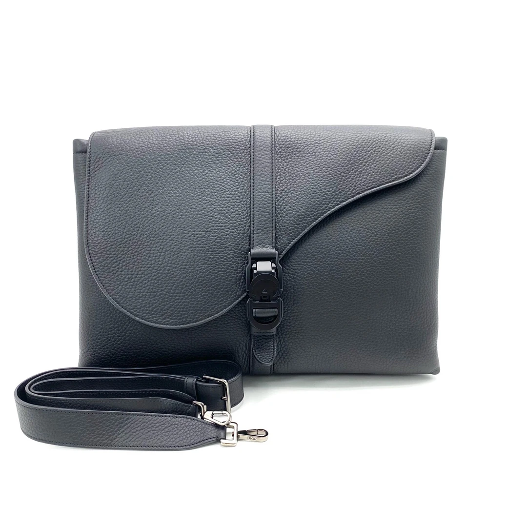 99新 DIOR/迪奥 黑色全皮CD磁吸扣单肩斜挎包 尺寸40/27