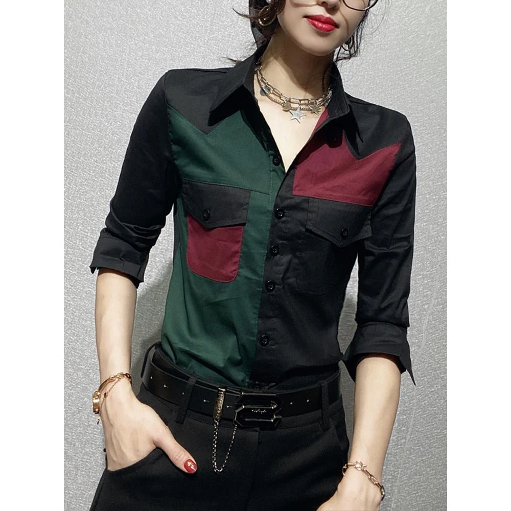 衬衫女春款2024年新款女装韩版小众设计休闲拼接洋气衬衣时尚显瘦