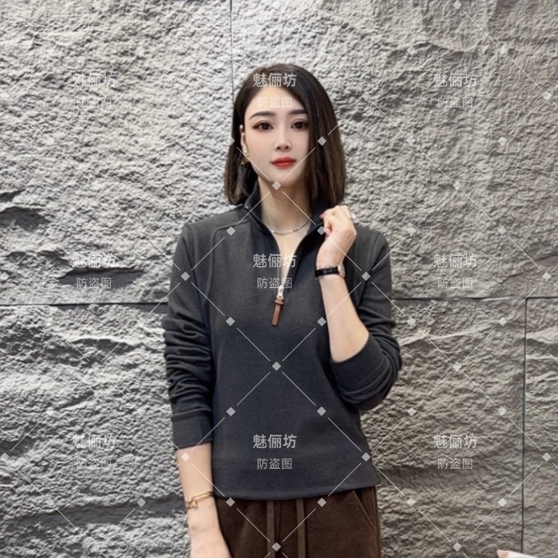 双面奥绒半拉链秋冬新款秋款加绒打底休闲慵懒显瘦减龄锁温2381#