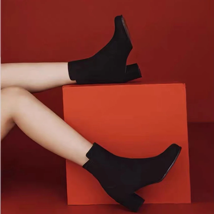 宝丫轻奢  女式粗跟时尚短筒气质百搭短靴B7223