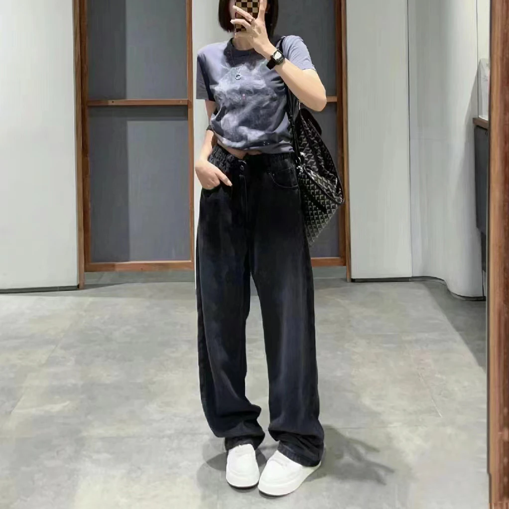 宝丫轻奢 舒适松紧腰显瘦牛仔长裤B6060