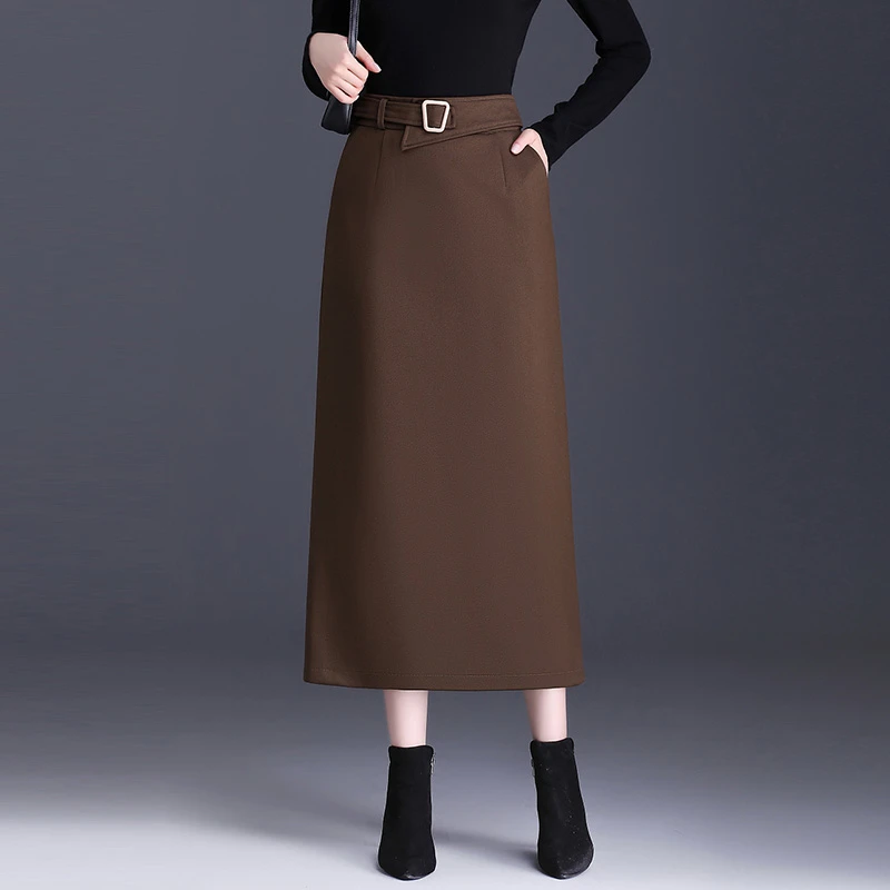 咖色职业包臀裙女春季高腰显瘦半身裙时尚通勤开叉一步裙中长裙子