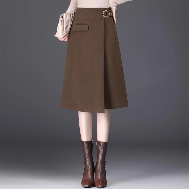 不规则毛呢a字裙女秋冬2025新款高腰显瘦包臀半身裙中长休闲裙子