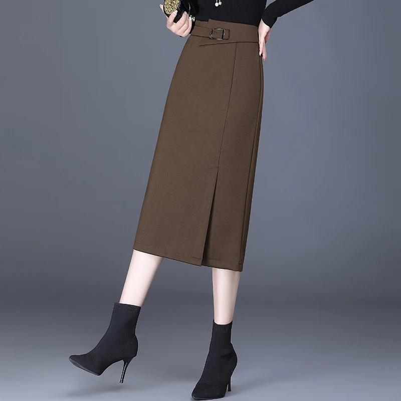 秋冬季显瘦西装裙包臀半身裙女高腰中长款通勤直筒开叉一步裙