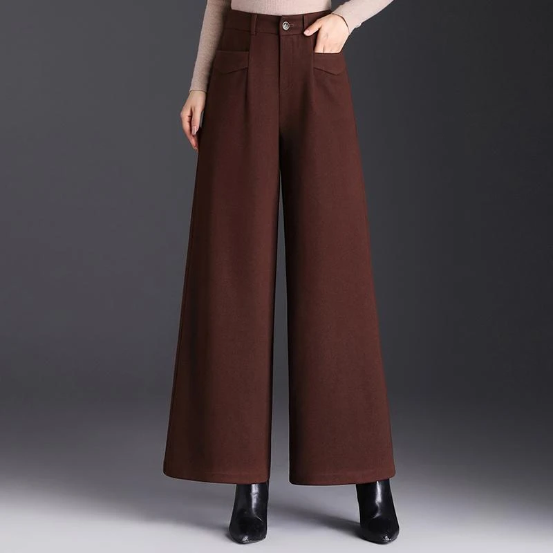 时尚毛呢阔腿裤女秋冬2024新款高腰垂坠感显瘦通勤休闲裤气质长裤