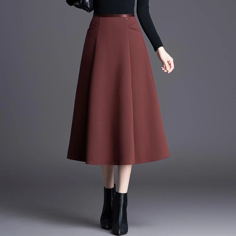 气质垂感a字裙女秋冬2024新款高腰显瘦半身裙通勤中长款遮胯伞裙