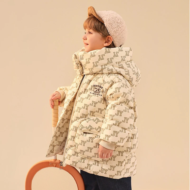 儿童男宝宝男童羽绒服中长款冬季加厚女童2023新款中小童男孩外套