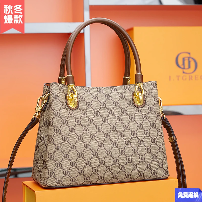 (官方推荐)正品手提包时尚印花托特包复古单肩斜挎包女包户外出