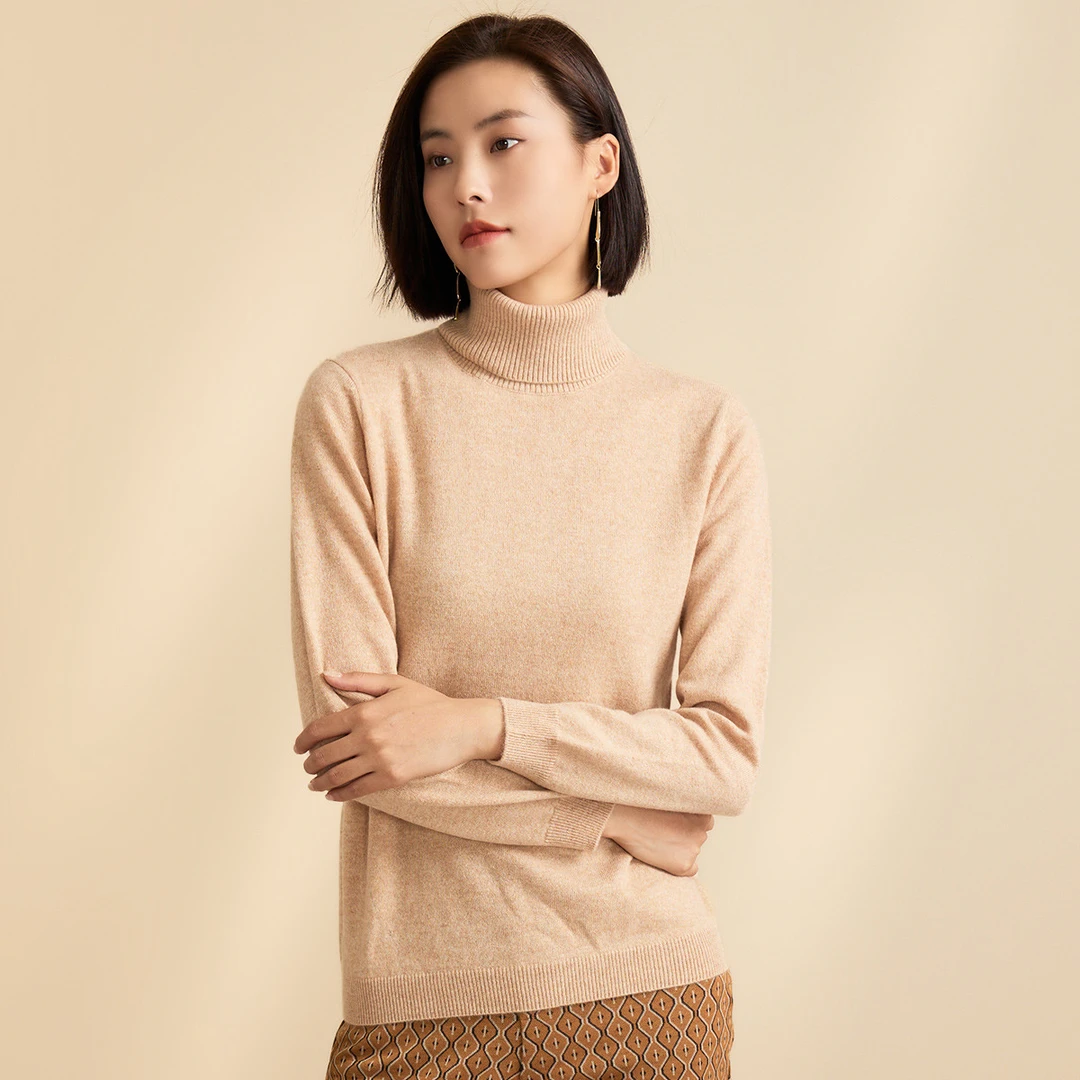 春竹/大牌冬季新款纯色针织经典保暖舒适两翻领女针织女士羊绒衫