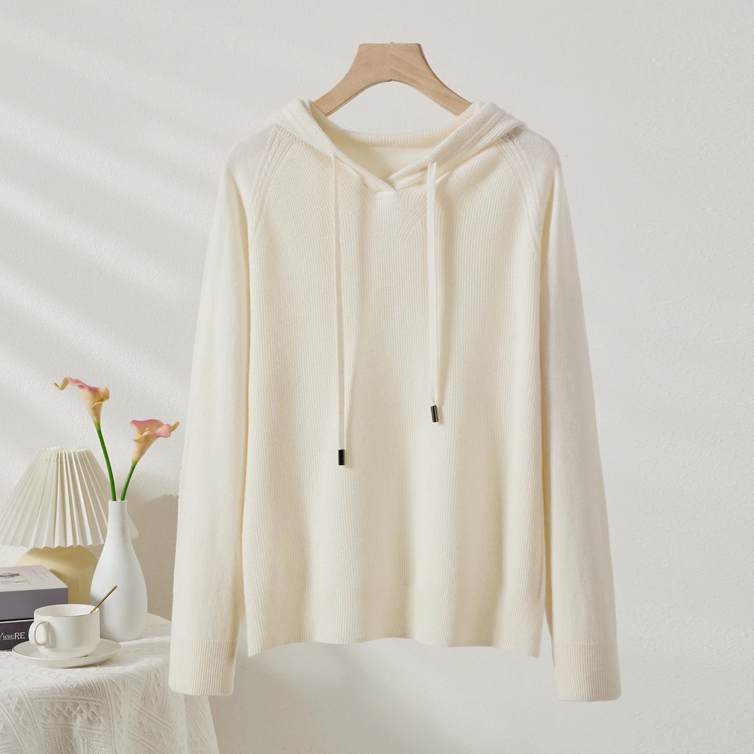 春竹2024秋冬季新款羊毛百搭通勤女士慵懒休闲纯色连帽女卫衣套衫