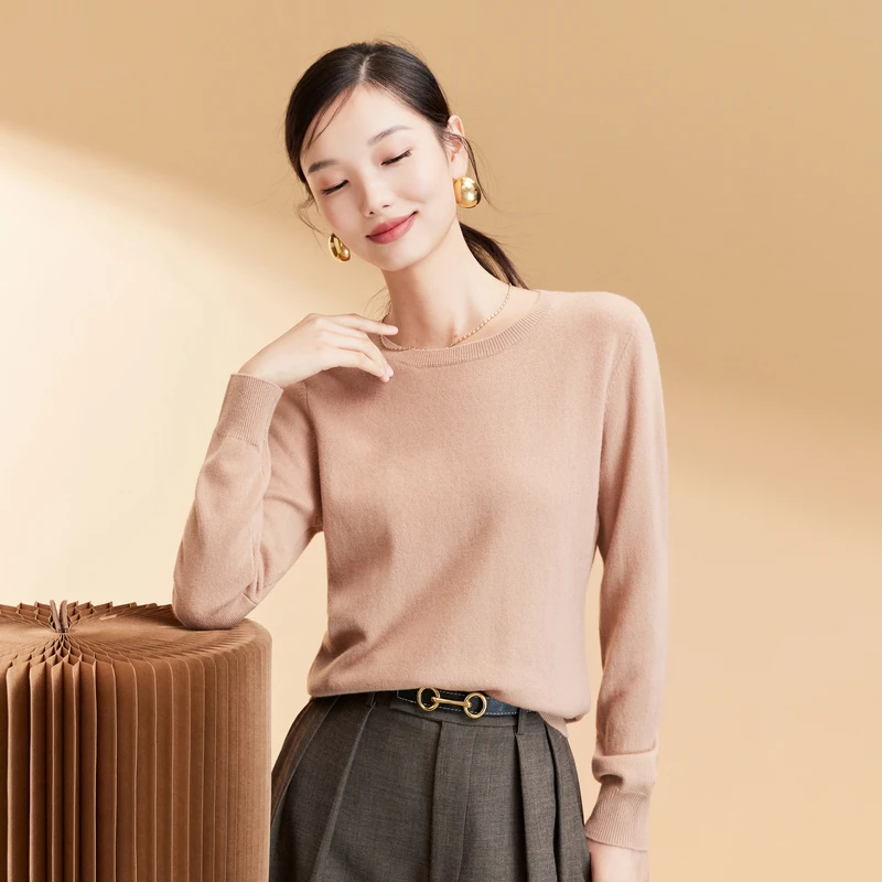 春竹2025春季100羊毛衫圆领纯基础百搭纯色时尚套头打底衫女简约