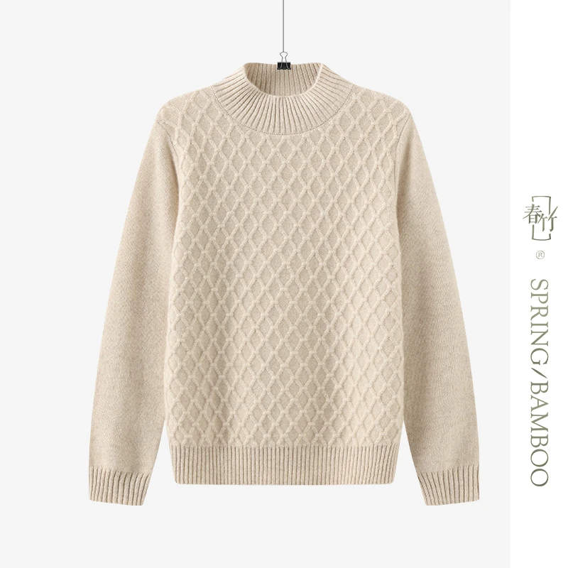 春竹2023年秋冬新款山羊绒宽松保暖气质显瘦软糯风半高领女羊绒衫