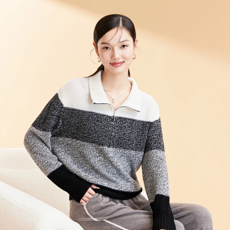 春竹2023年秋季新款绵羊毛宽松保暖气质显瘦高领女软糯风毛针织衫