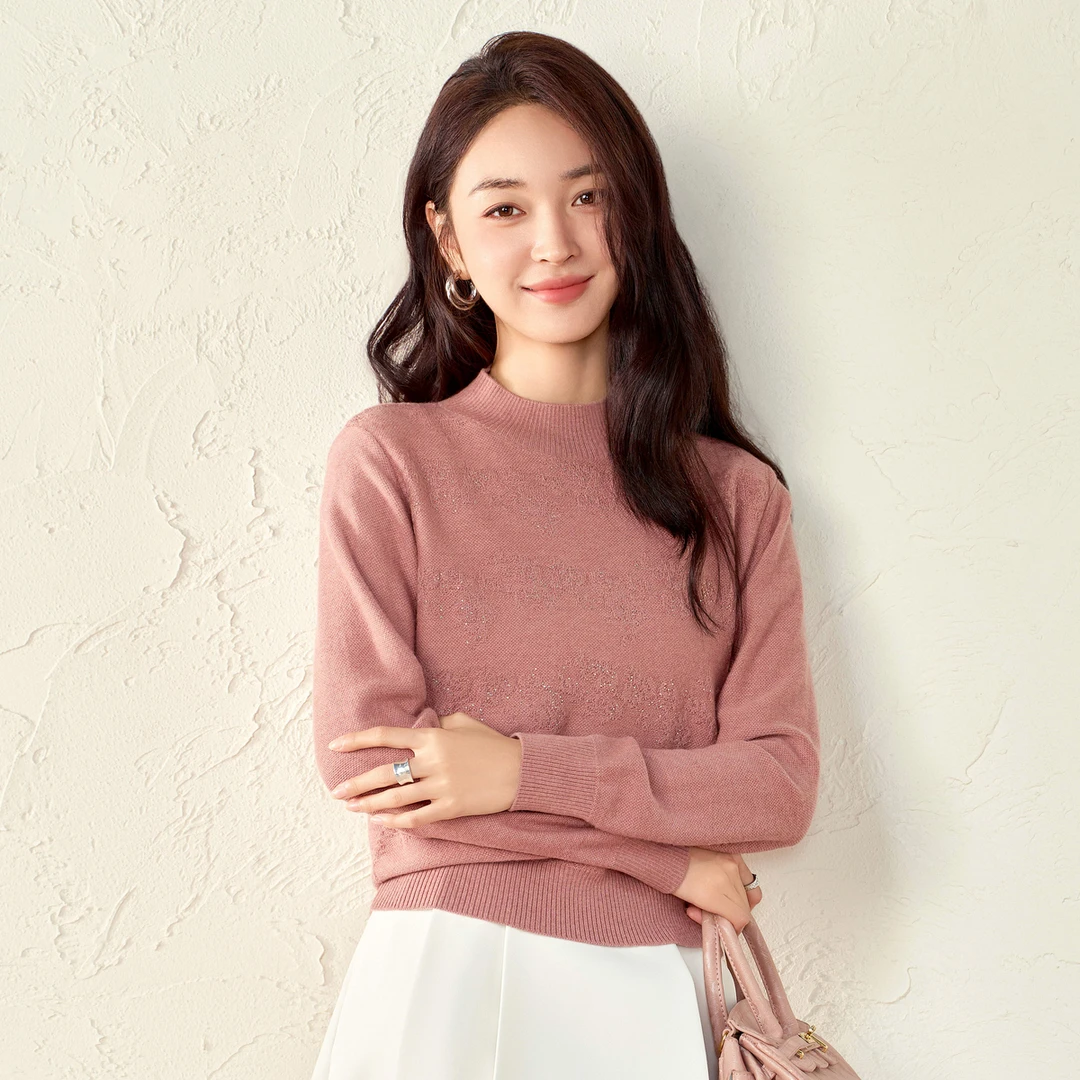 春竹品牌24秋冬新款时尚半高领毛衣上衣女100%绵羊毛衫高级感穿搭