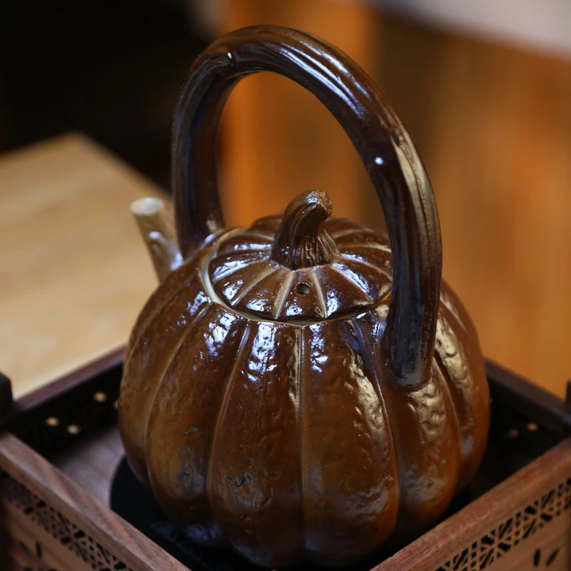 南瓜提梁壶1000ml 可明火电陶炉烧 煮茶壶