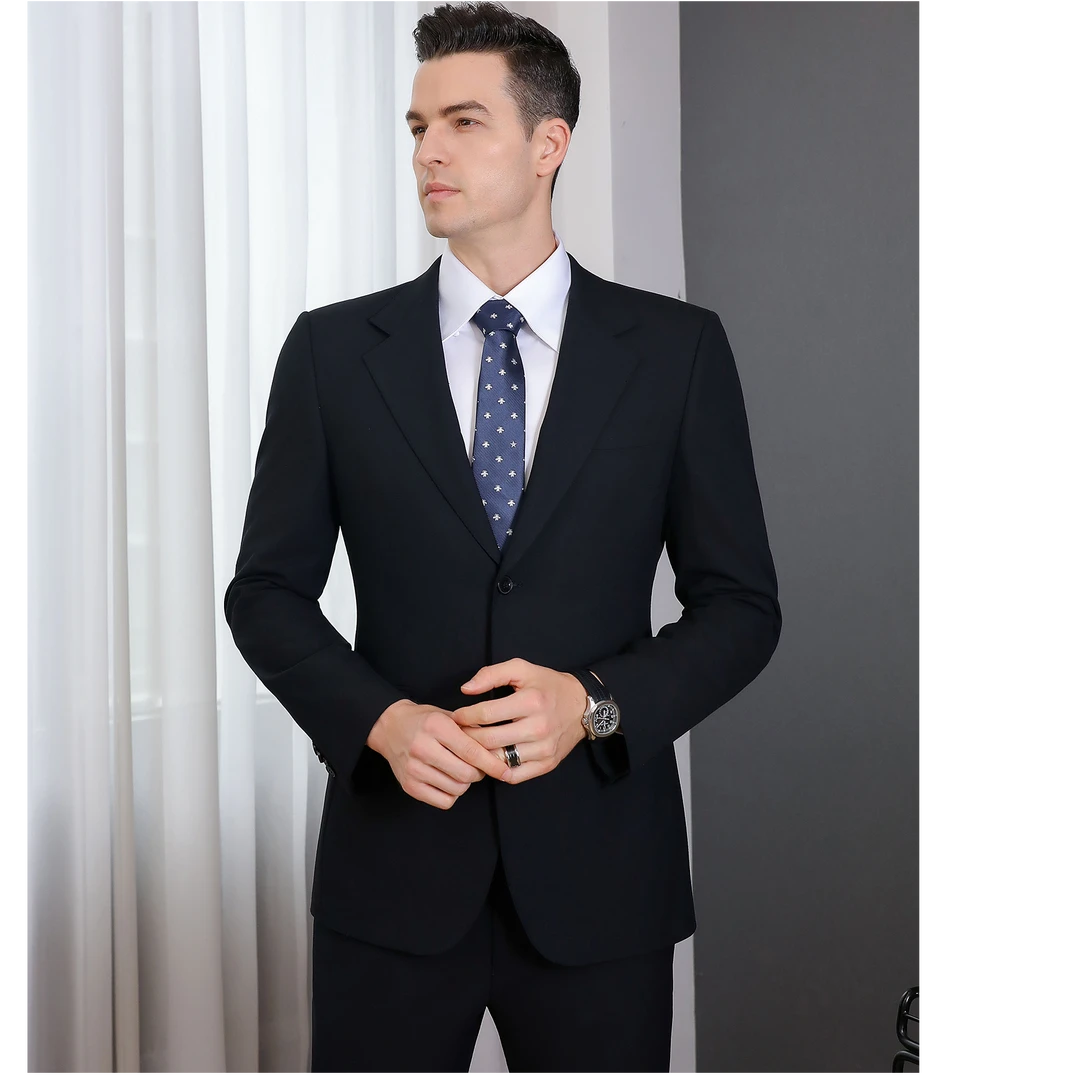 XX【黑标】男士高定平驳领米兰眼羊毛西装#8001春秋正装牛骨扣西服