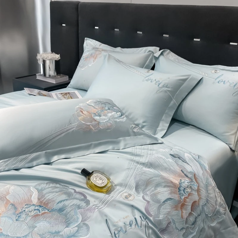 孔龙 素兮娆眉 新疆 长绒棉高端新中式刺绣绣花轻奢 全棉四件套