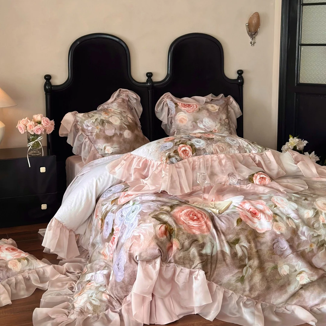 孔龙 花团锦簇 超柔长绒棉陶瓷磨毛定制数码印花 高端纯棉四件套