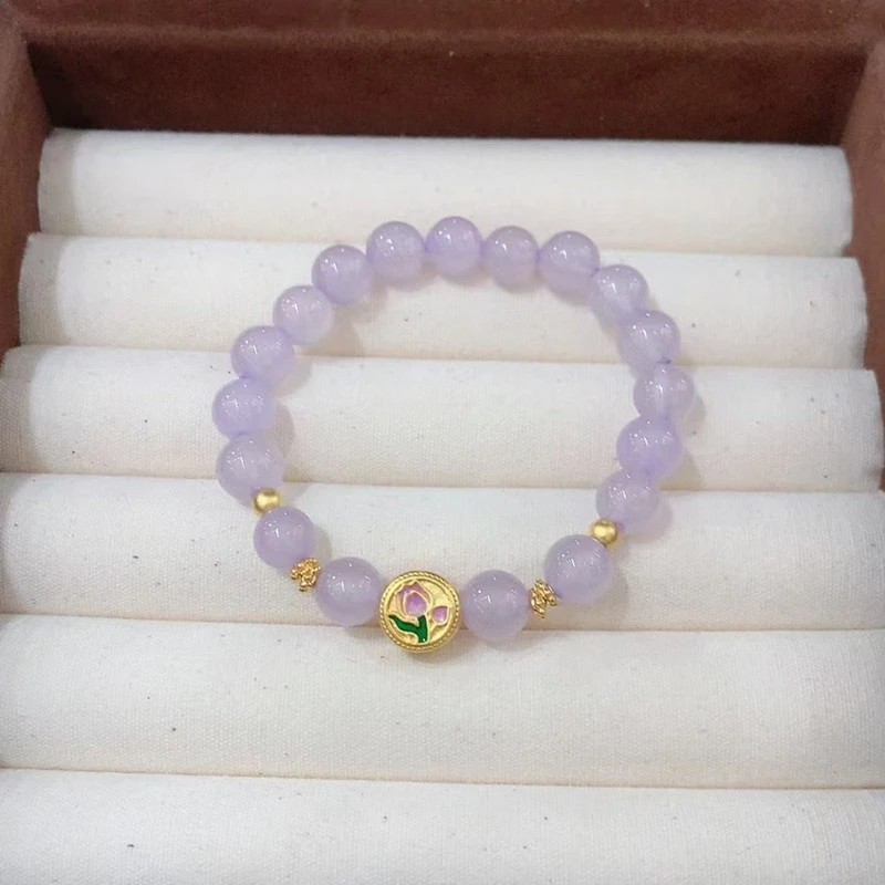足金999郁金香转运珠薰衣草水晶手串设计款梦幻紫色轻奢气质百搭