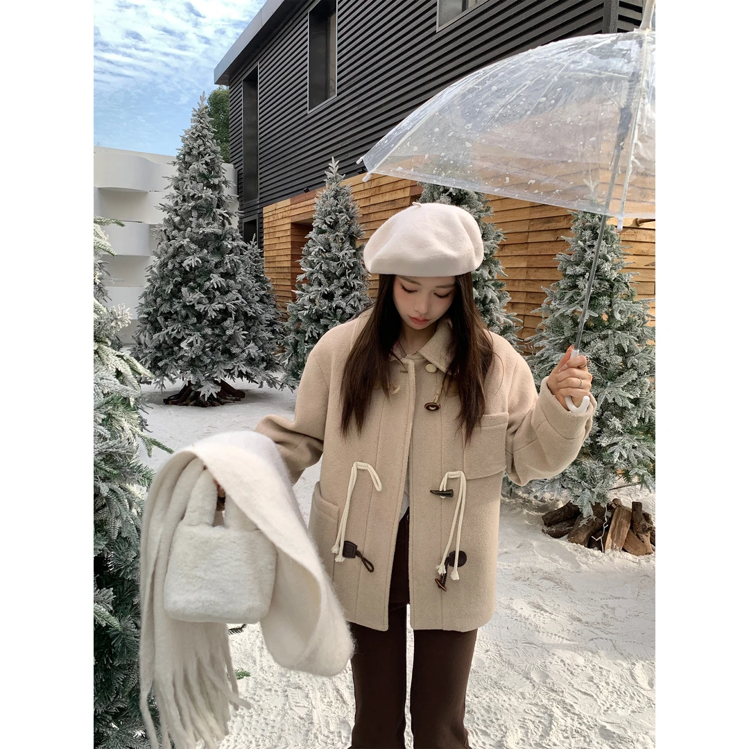 反季清仓 我是你的cc阿 收藏家~牛角扣大衣女冬保暖加厚毛呢外套