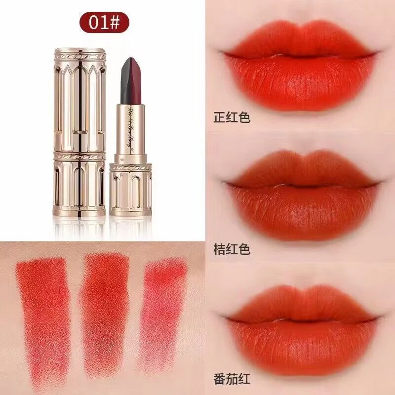 维妮小熊三色口红不脱色持久不沾杯滋润保湿防水唇膏番茄红中国红