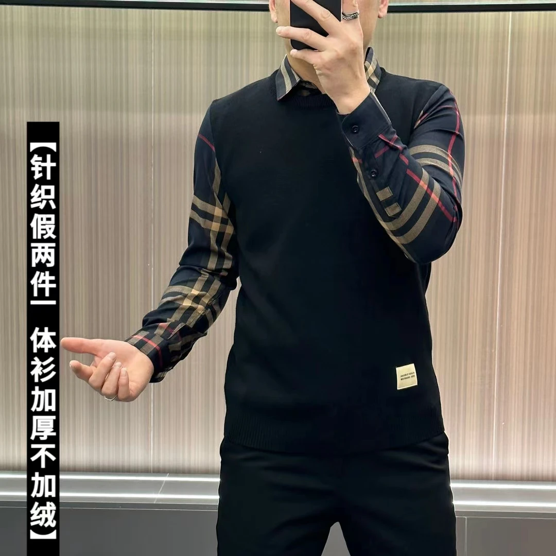 8820【热销款加厚不加绒】男士欧货针织一体假两件针织衫